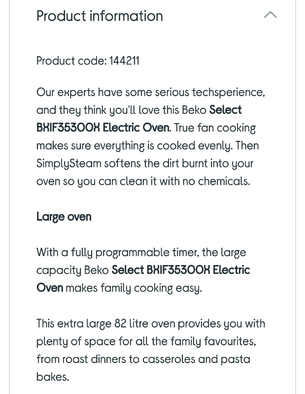 beko select bxif35300x electric oven